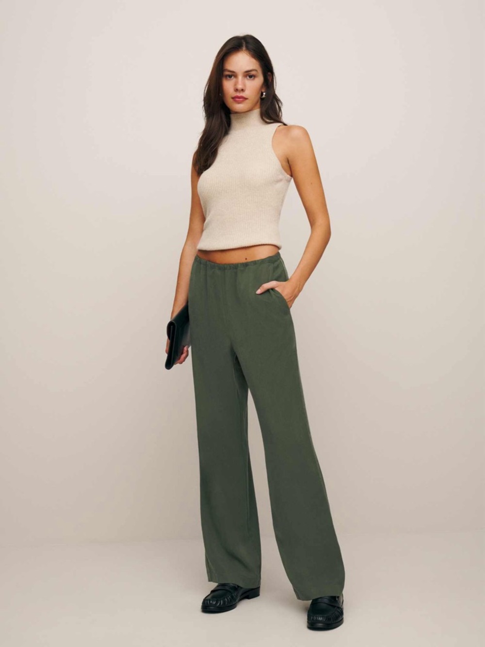 Reformation Hudson Low Rise Wide Leg Pant in Green Size Small